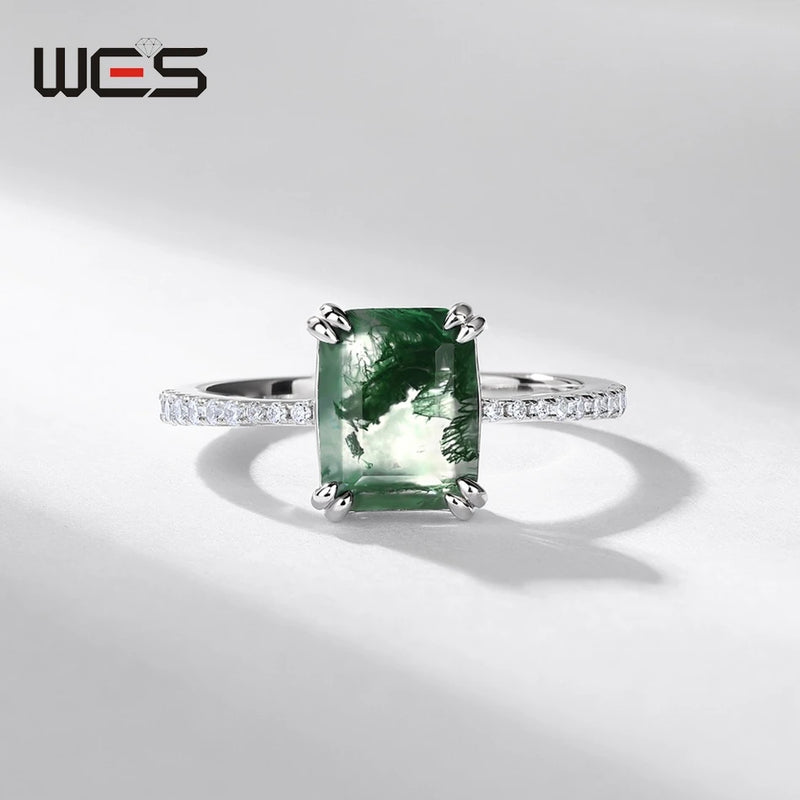 Sterling Silver Moss Agate Gemstone Ring for Women