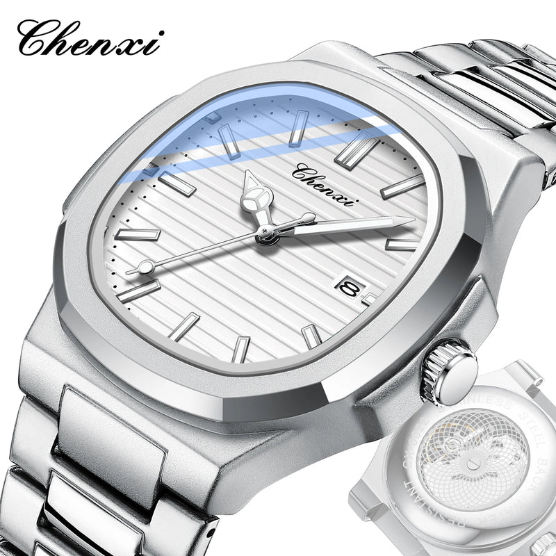 Steel Transparent Bottom Quartz Watch with Calendar for Men