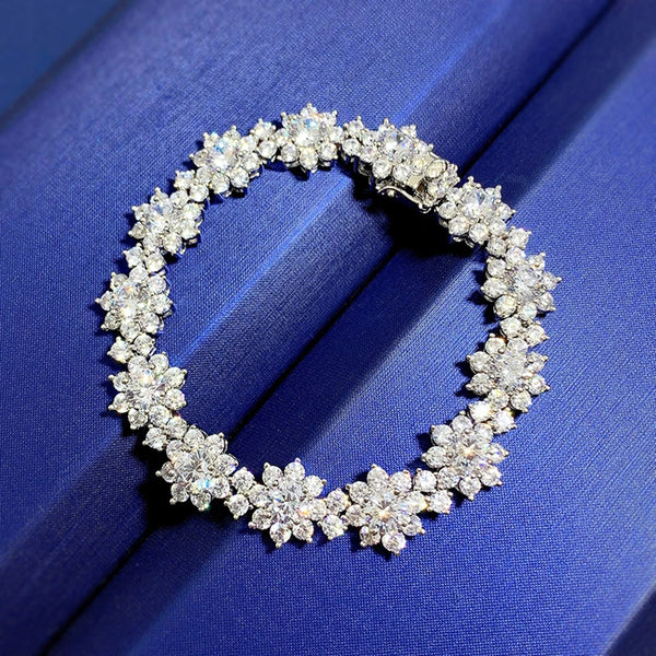 Wong Rain Luxury Solid 925 Sterling Silver Flower Lab Sapphire Gemstone Romantic Bracelets Bangle Fine Jewelry Gift Wholesale
