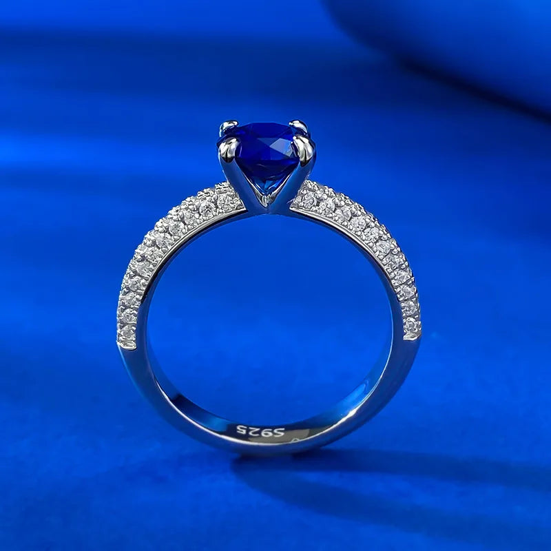 Sterling Silver 1 Carat Blue Sapphire Ring for Women