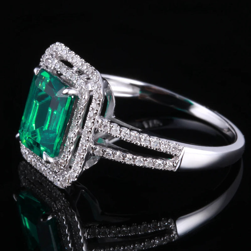 14K White Gold Emerald Ring with Diamonds for Women