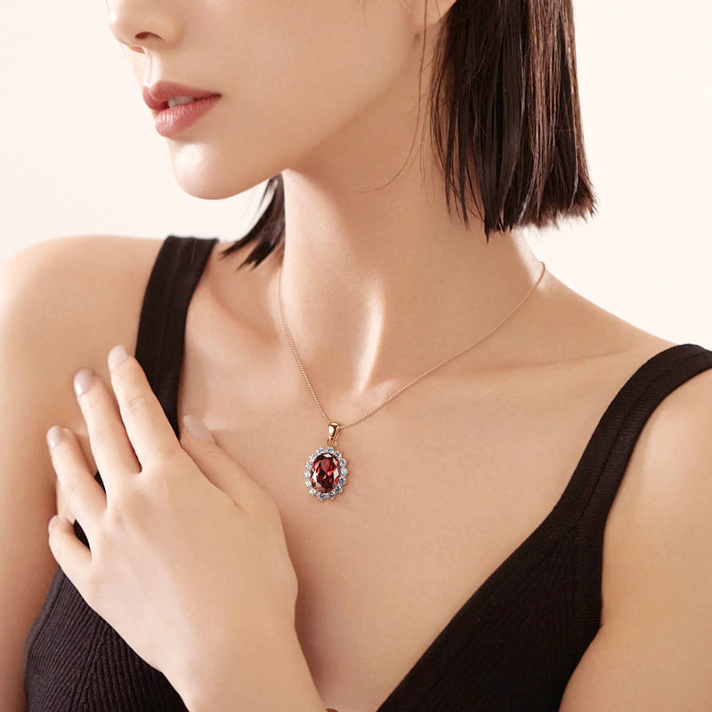 18K Gold 925 Silver Created Ruby and Sapphire Pendant with Black CZ Necklace for Women