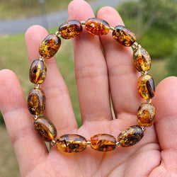 Sterling Silver Natural Amber Bracelet for Unisex