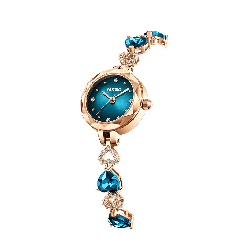 Stainless Steel Blue Crystal Bracelet Watch for Women