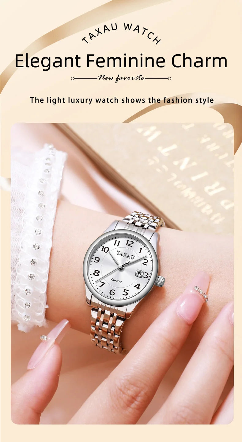 Stainless Steel Quartz Watch with Waterproof Feature for Women