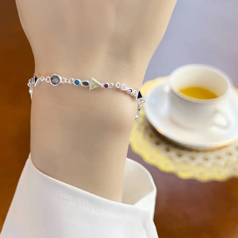 925 Sterling Silver Colorful Link Chain Bracelet for Women