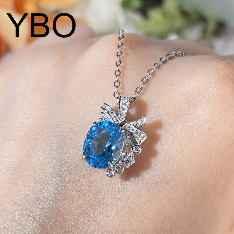 Sterling Silver Swiss Blue Topaz Pendant Necklace for Women