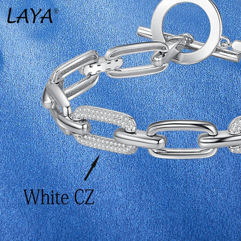 Sterling Silver Cuban Chain Bracelet with Zircon for Men.