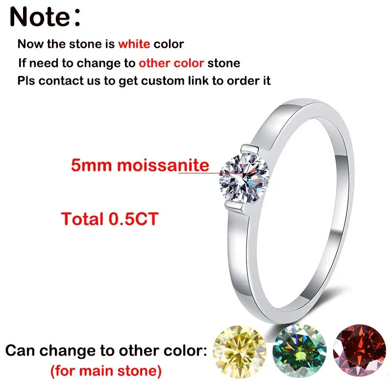 Sterling Silver 0.5CT Moissanite Solitaire Ring for Women