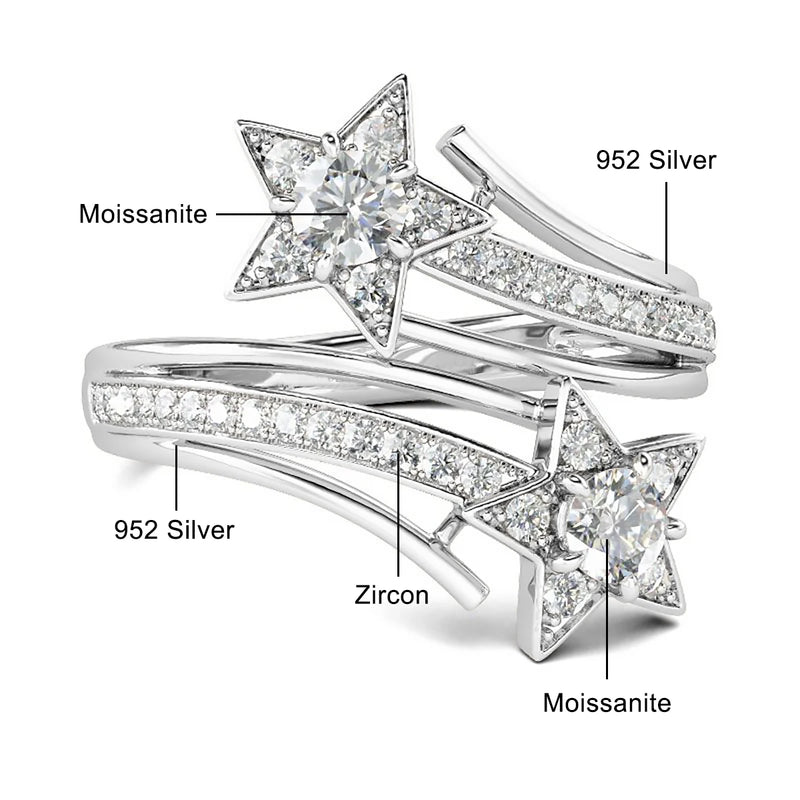 925 Sterling Silver 0.3ct Moissanite Star Ring for Women