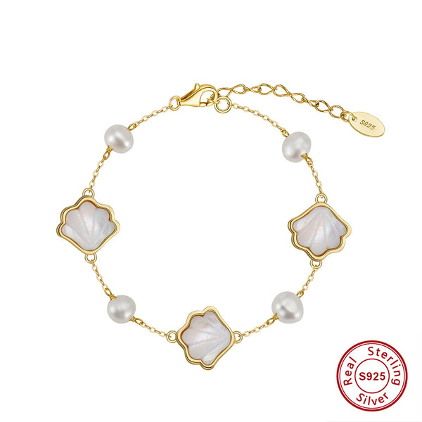 925 Silver Shell Pearl Charm Bracelet Chain for Women
