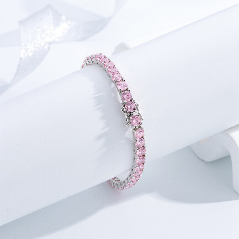 Sterling Silver Lab Pink Sapphire Tennis Bracelet