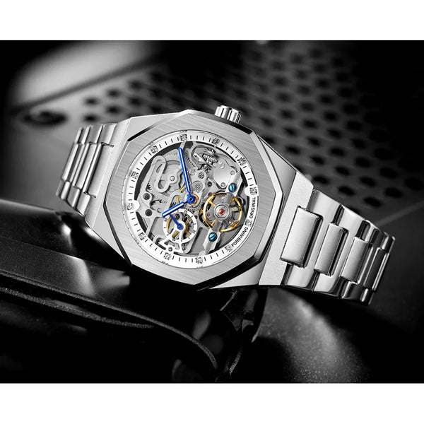 Stainless Steel Automatic Skeleton Watch for Men