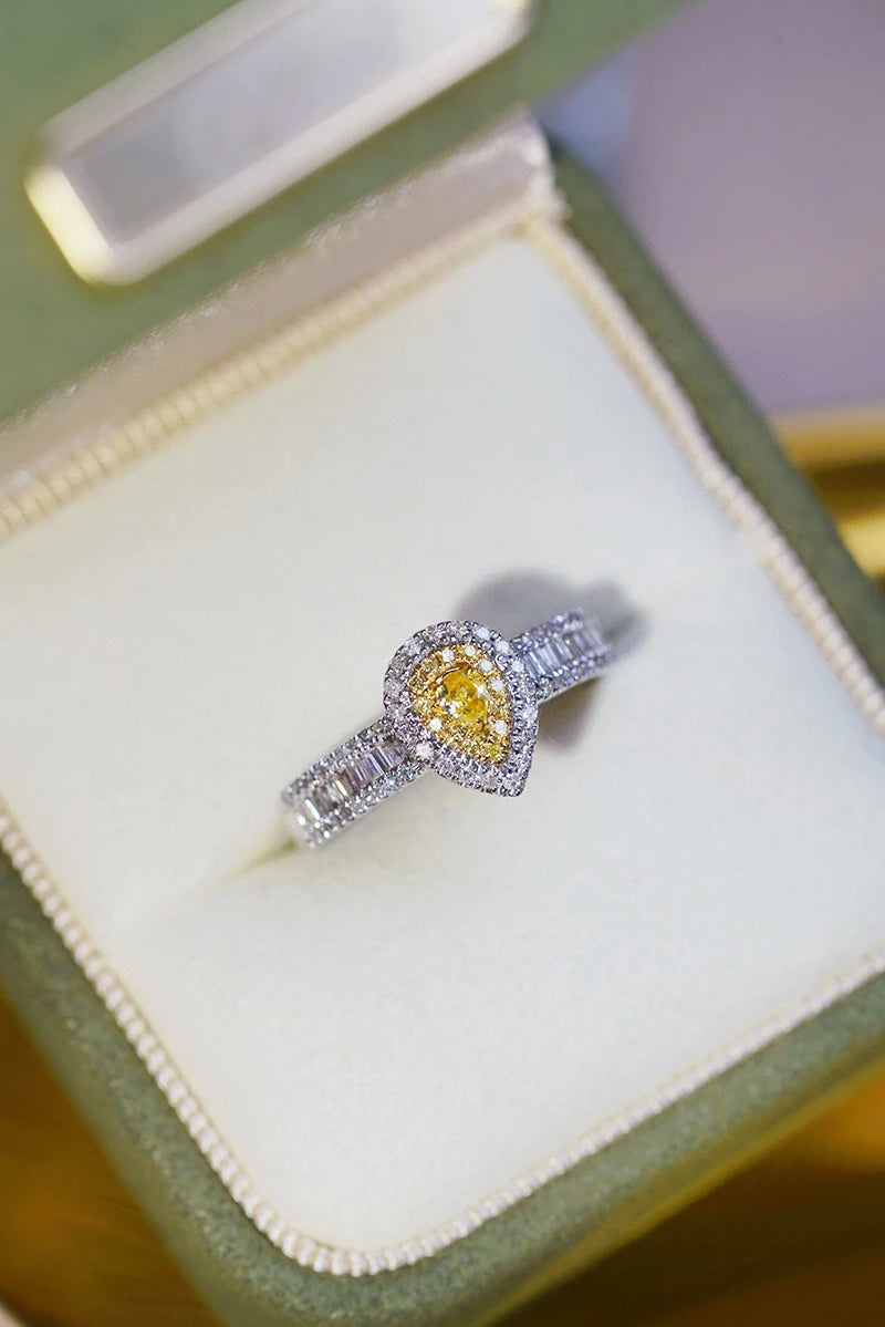 18K White Gold Natural Yellow Diamond Engagement Ring for Women