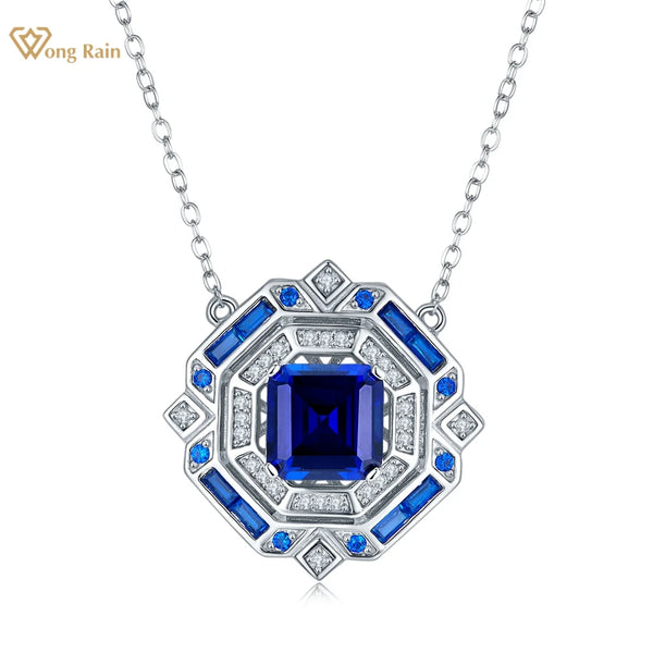 925 Sterling Silver Sapphire 3.18 ctw Diamond Pendant Necklace for Women