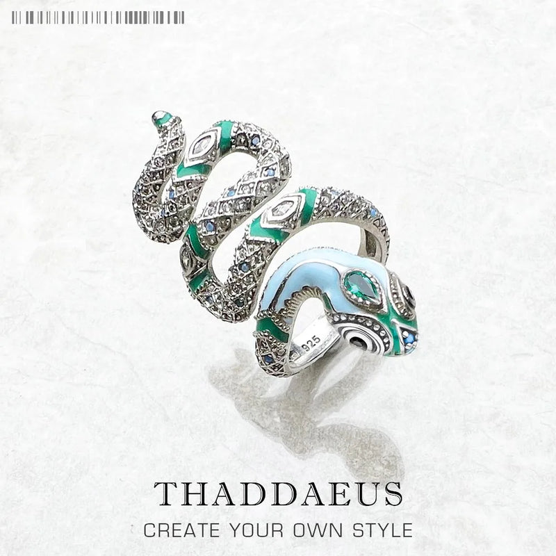 925 Sterling Silver Blue Snake Open Ring for Women