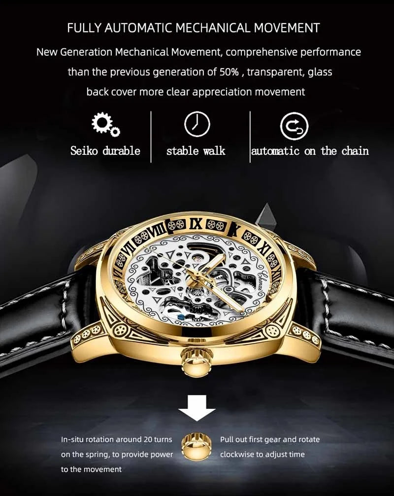 Stainless Steel Skeleton Design Automatic Luminous Men's Watch