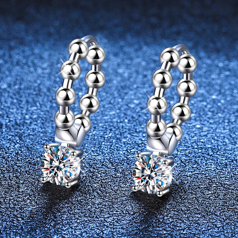 925 Sterling Silver Colorless Moissanite Hoop Earrings for Women