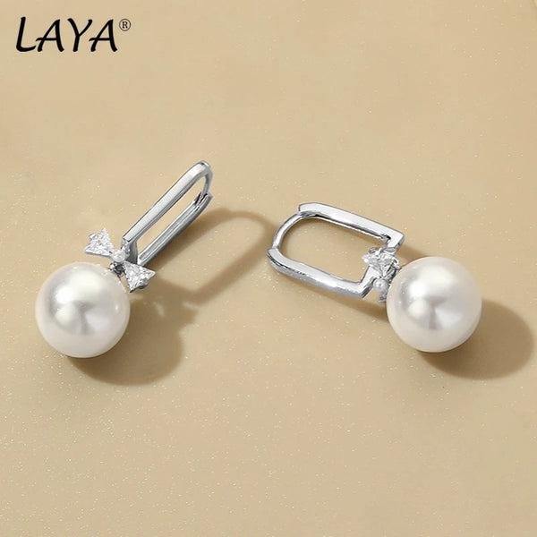 Sterling Silver Shell Pearl Drop Earrings for Women