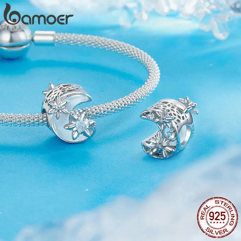 925 Sterling Silver Snowflakes Charm Beads for Bracelet & Necklace, for Women