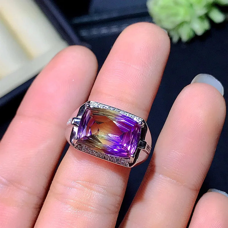 925 Sterling Silver Ametrine Gemstone Ring for Men