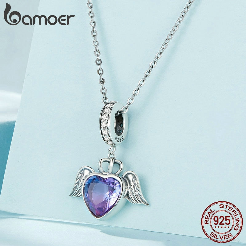 925 Sterling Silver Purple Heart Pendant Charms for Women