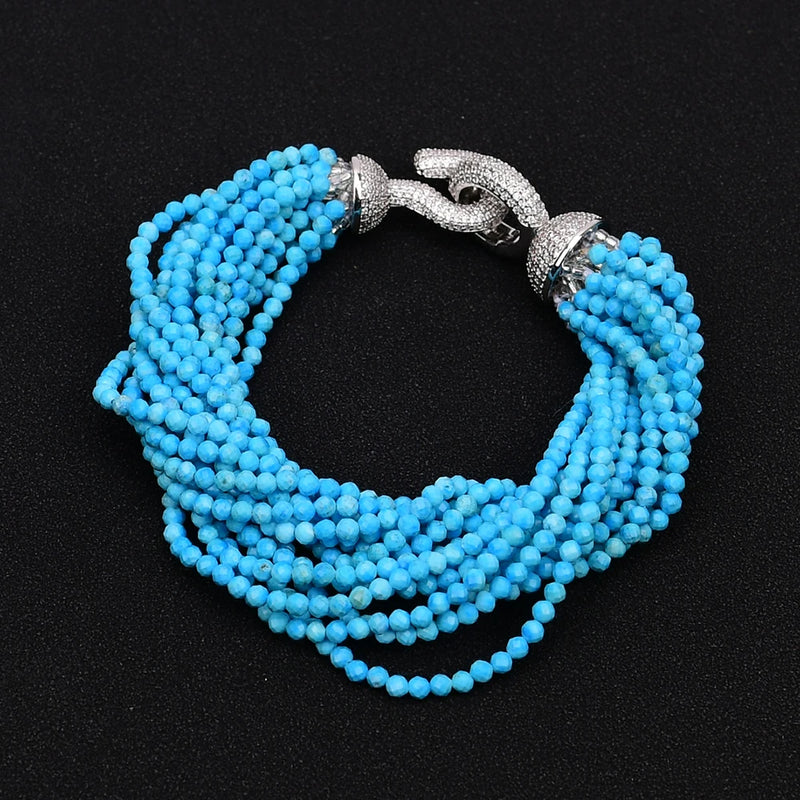 Turquoise Beads Bracelet, 8.5ctw, Multi-Strand for Women