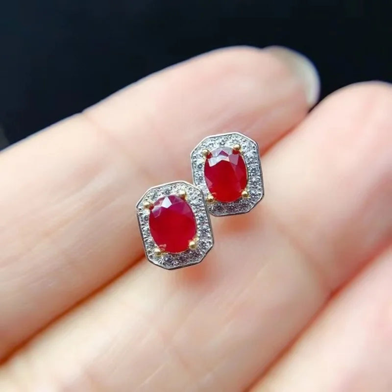 925 Silver Natural Ruby Earrings Classic Design for Women