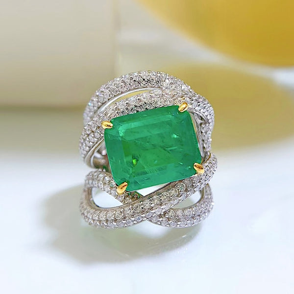 Wong Rain Luxury Vintage 925 Sterling Silver 5CT Created Moissanite Emerald Gemstone Party Ring For Women Fine Jewelry Wholesale