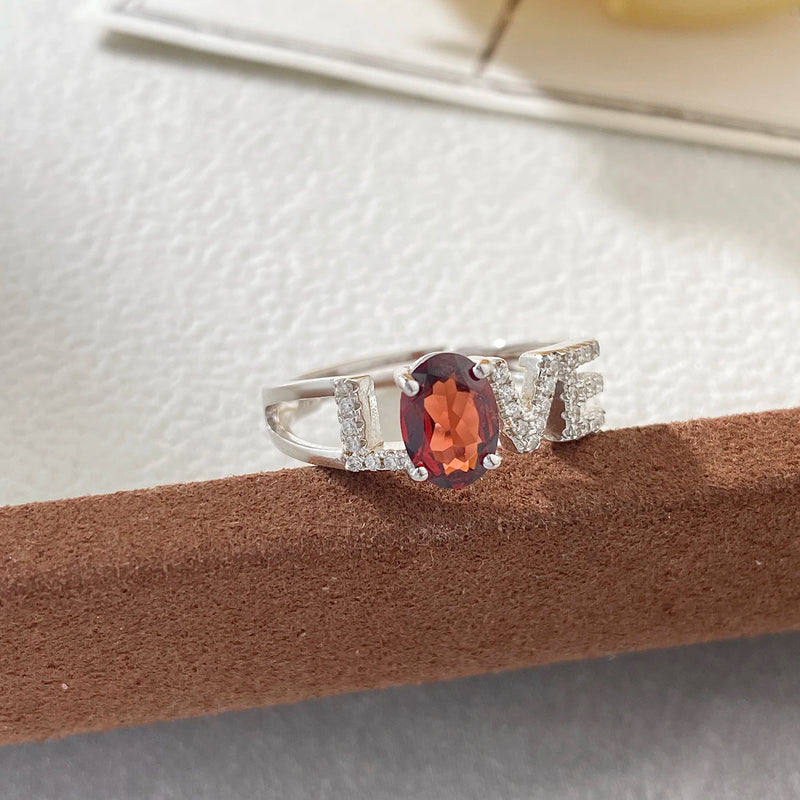 Sterling Silver Red Garnet & CZ Love Letter Rings for Women