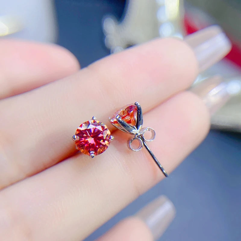 925 Silver Watermelon Red Moissanite Ear Studs, Classic Style, Good Color