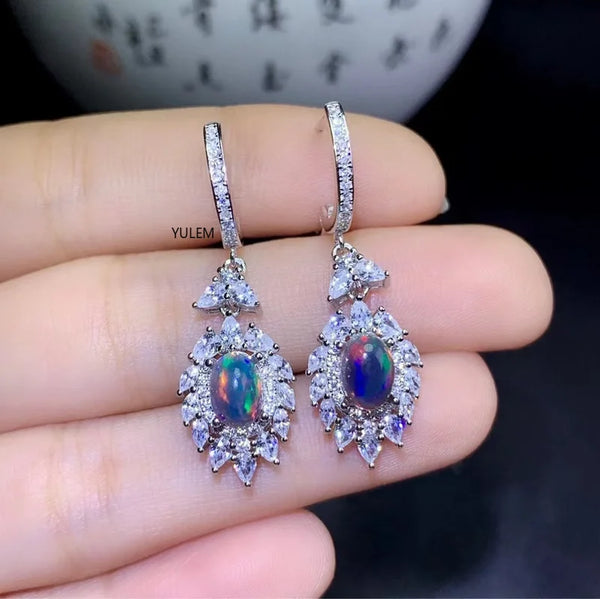 925 Sterling Silver Natural Black Opal Drop Earrings for Women