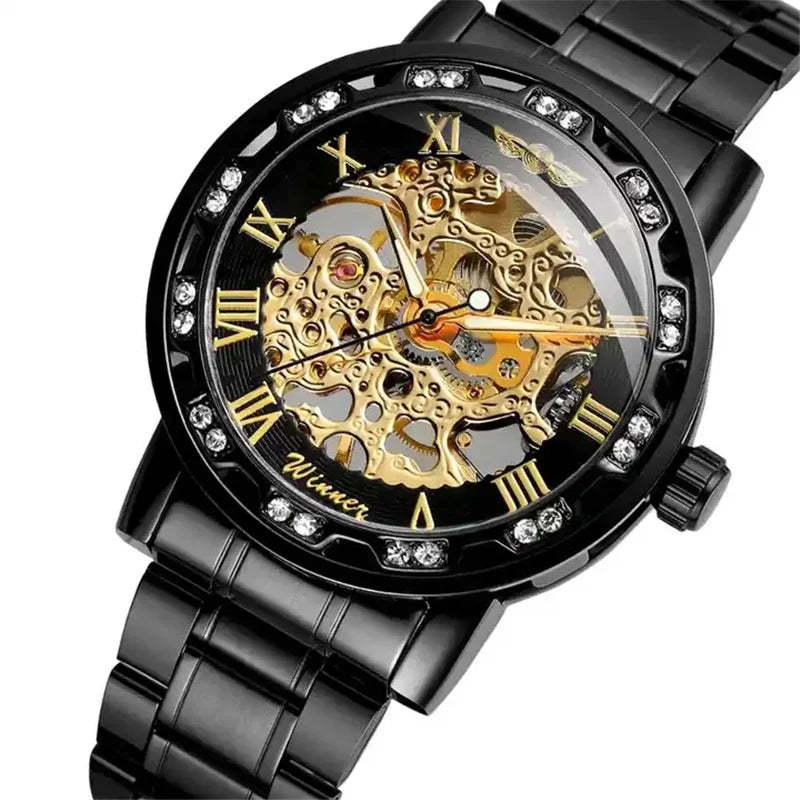 Silver Skeleton Mechanical Wristwatch for Men