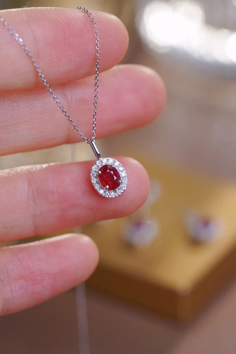 18K White Gold Diamond and Ruby Pendant Necklace for Women