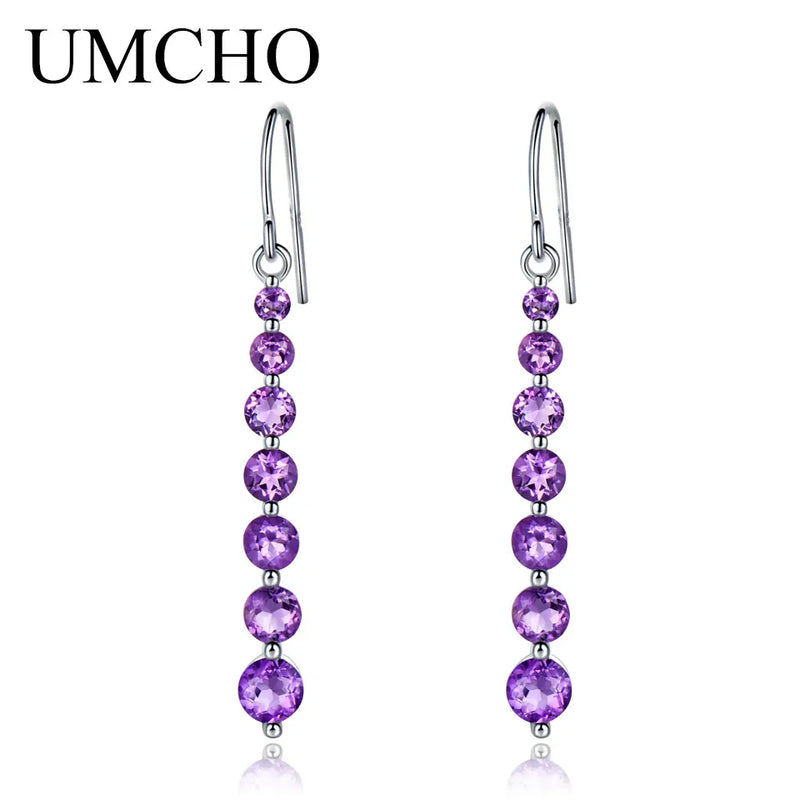 925 Sterling Silver Natural Amethyst Drop Earrings for Women