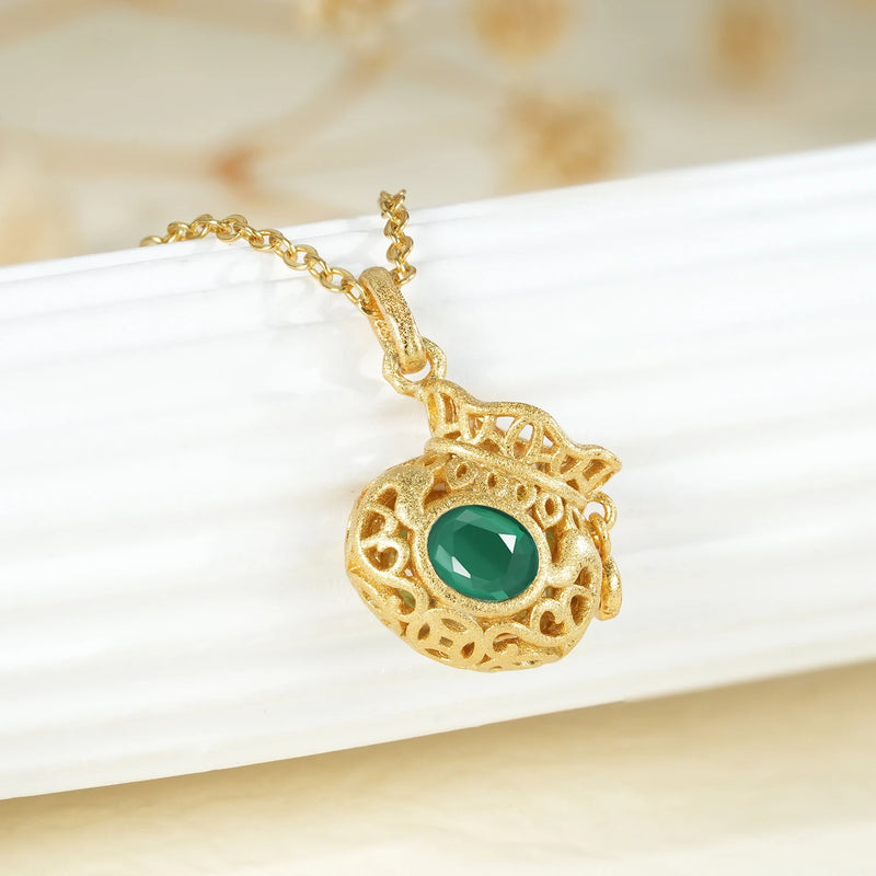 18K Gold Plated Sterling Silver Emerald Necklace for Women