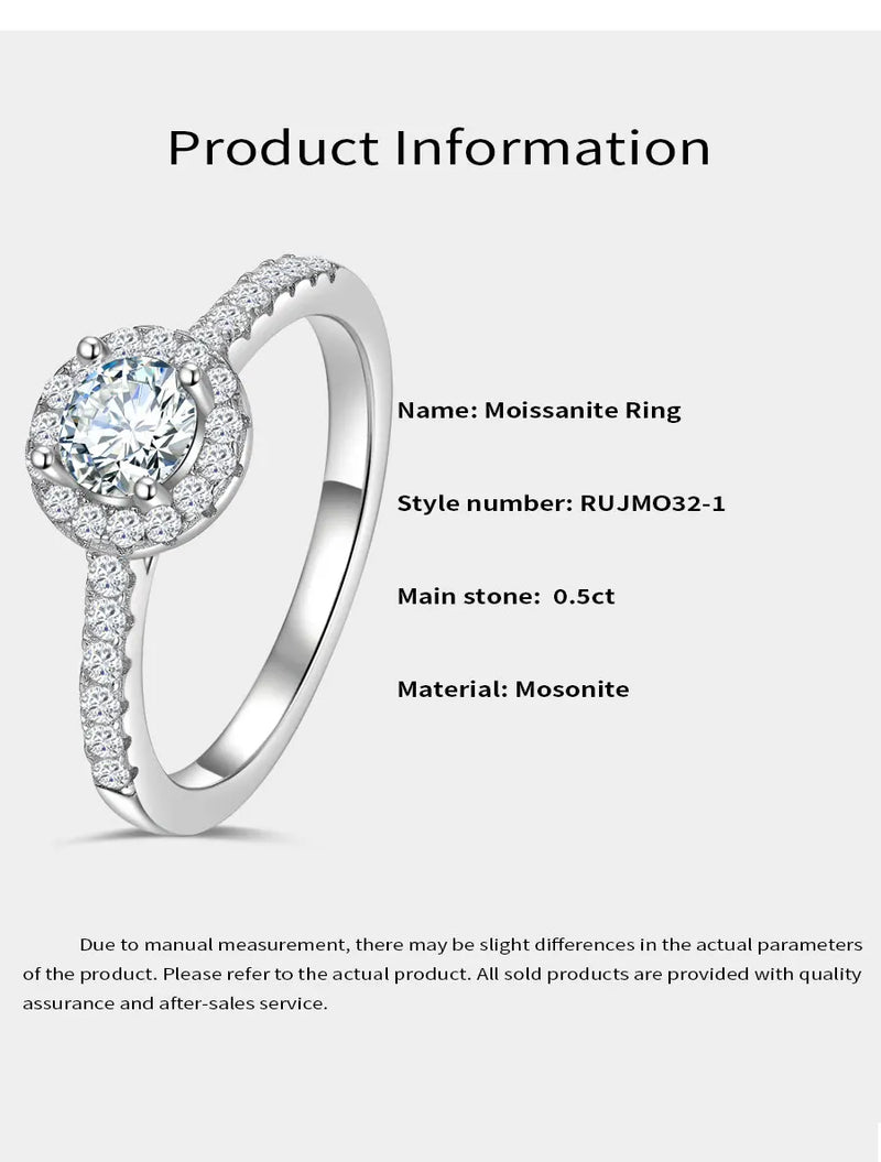 18k White Gold Plated Round Cut 7mm Moissanite Ring for Women