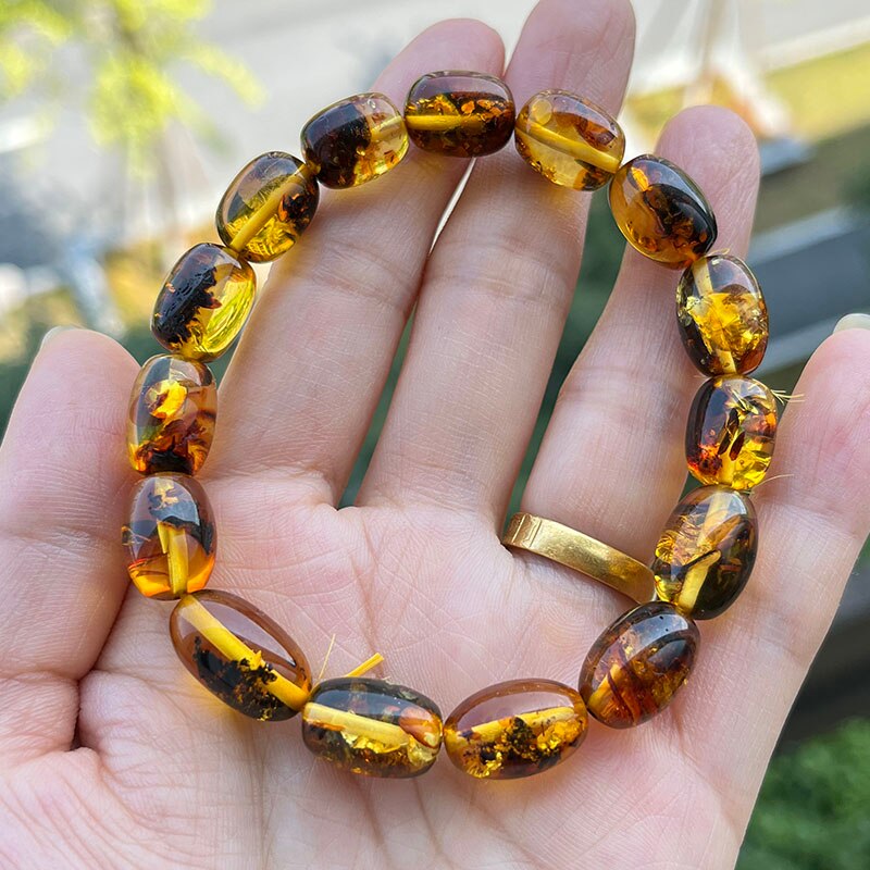 Sterling Silver Natural Amber Bracelet for Unisex