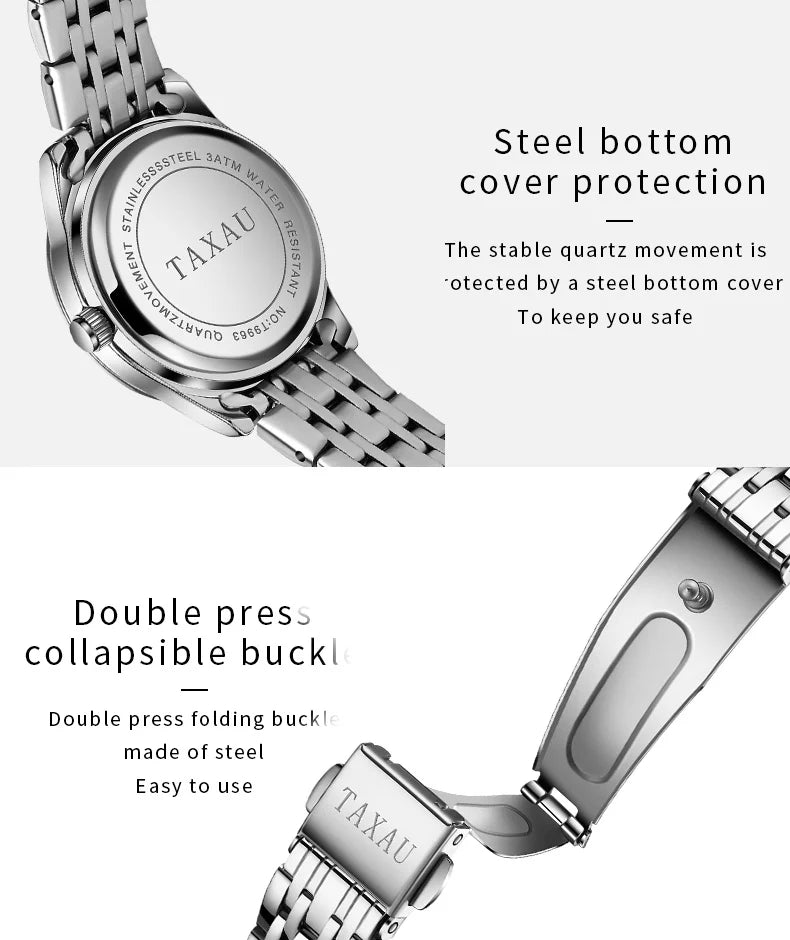 Stainless Steel Quartz Watch with Waterproof Feature for Women