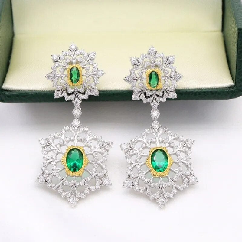 925 Sterling Silver Crystal Hollow Flower Earrings for Ladies