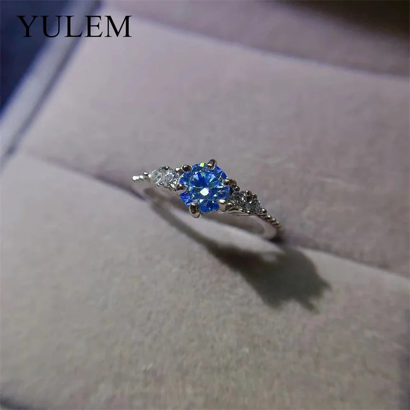 925 Silver 0.5ct Blue Moissanite Ring for Women