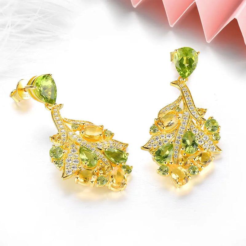 Silver/Yellow Gold Plated Natural Peridot & Citrine Earrings 8 ctw for Women