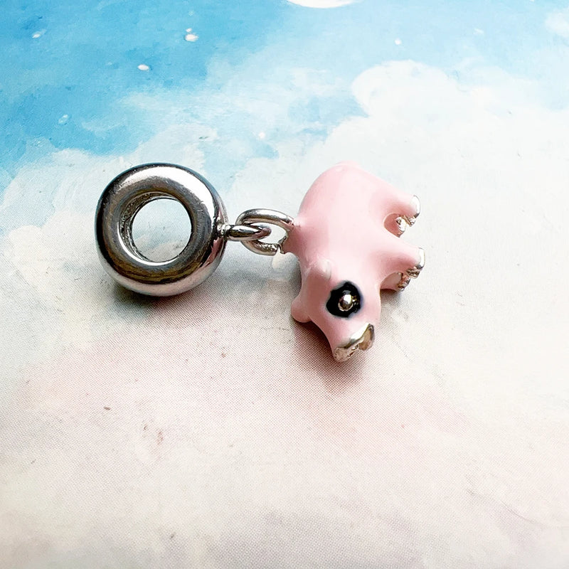 925 Sterling Silver Pink Pig Charm Pendant for Women