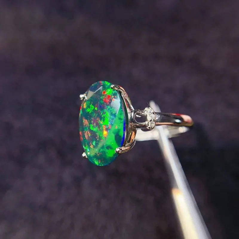 Sterling Silver Black Opal Ring, 0.50 Carat for Women