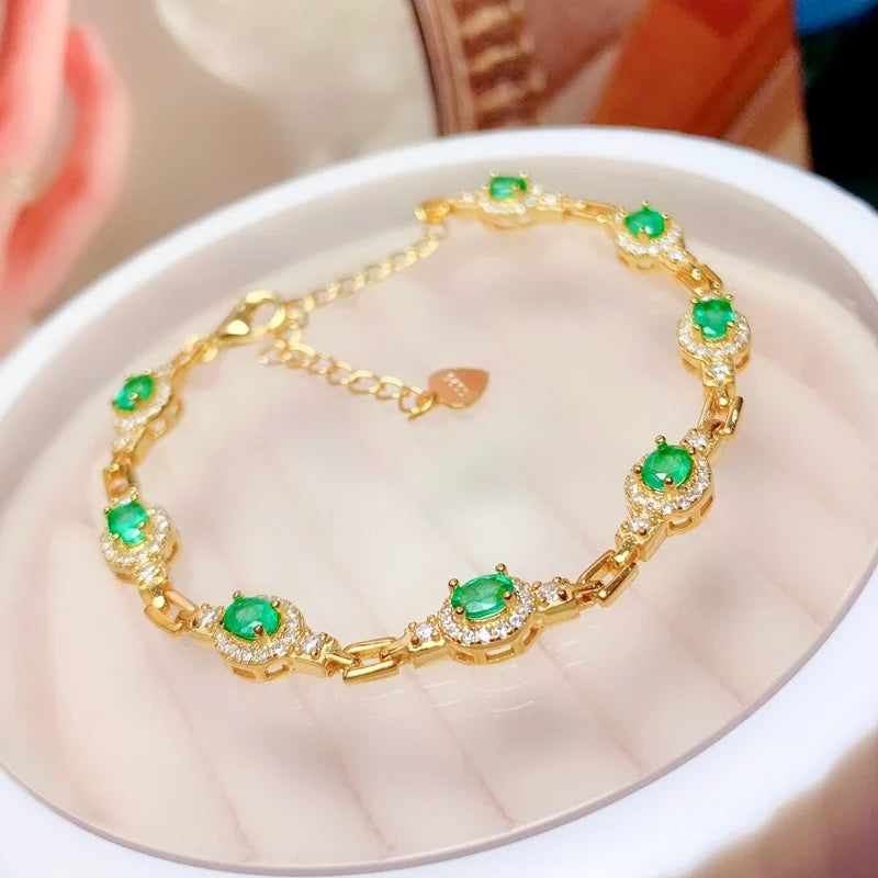 925 Silver Emerald Bracelet for Women