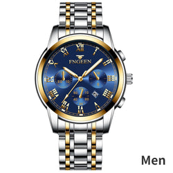 Stainless Steel Black Luminous Calendar Date Watch with three eyes and six pins for Men and Women