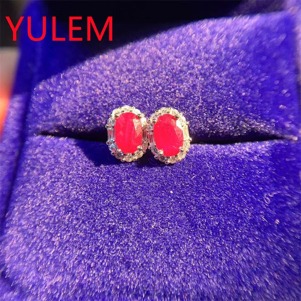 Silver 925 Plated with Gold Oval Natural Ruby Earrings for Women