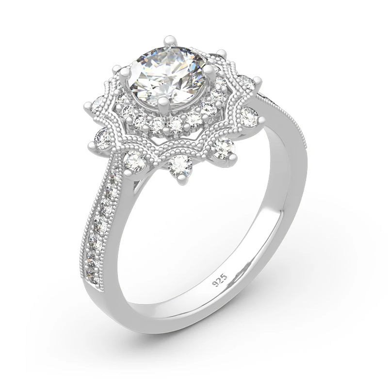 925 Sterling Silver Moissanite Snowflake Ring for Women