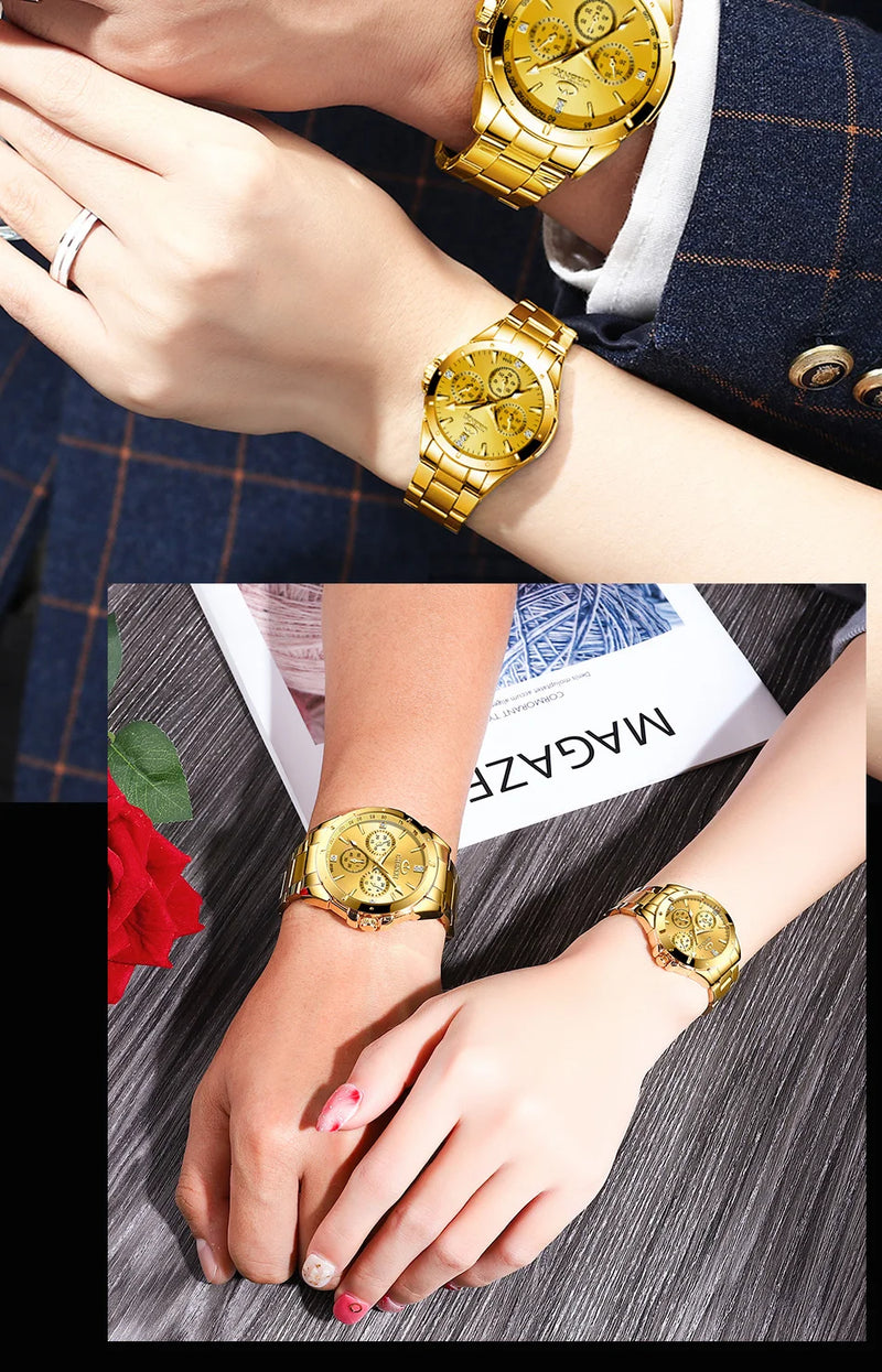 Golden Steel Band Quartz Watch for Men