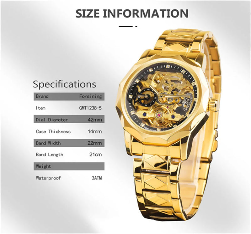 Stainless Steel Skeleton Transparent Automatic Mechanical Watch for Men